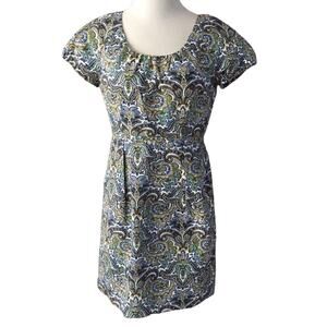 Women's J. Crew Scoopneck Dress sz 6 Short Sleeve Blue Paisley Print Silk Dress